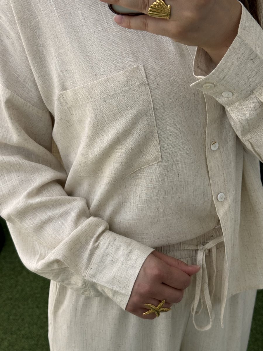 Ensemble effet lin beige