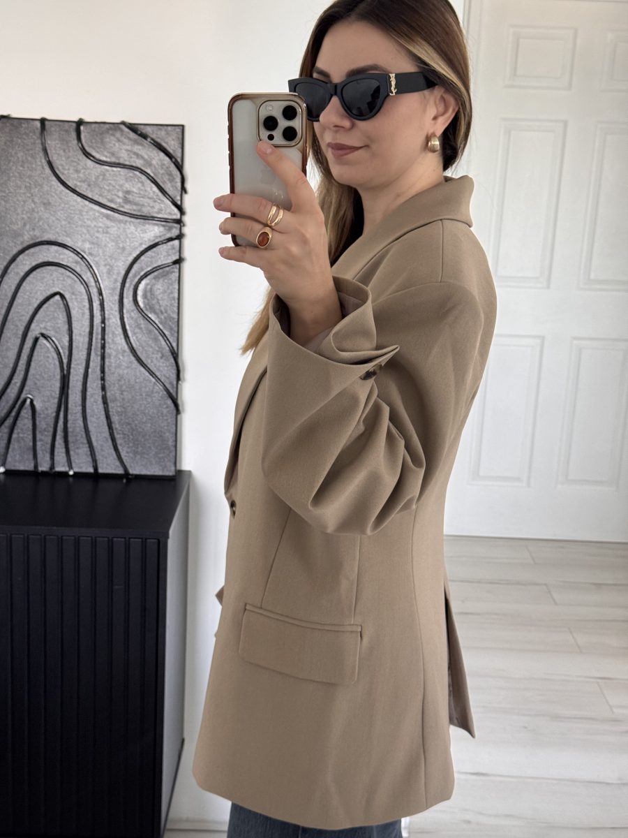 Blazer manche croisée beige – Image 3